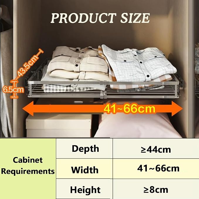 Pull Out Drawer Basket,Sliding Closet Drawer Organiser Shelves,Stackable Storage Bins,Load-bearing 10kg,for Kitchen Pantry Bathroom Cabinets(Cabinet width 41-66cm)