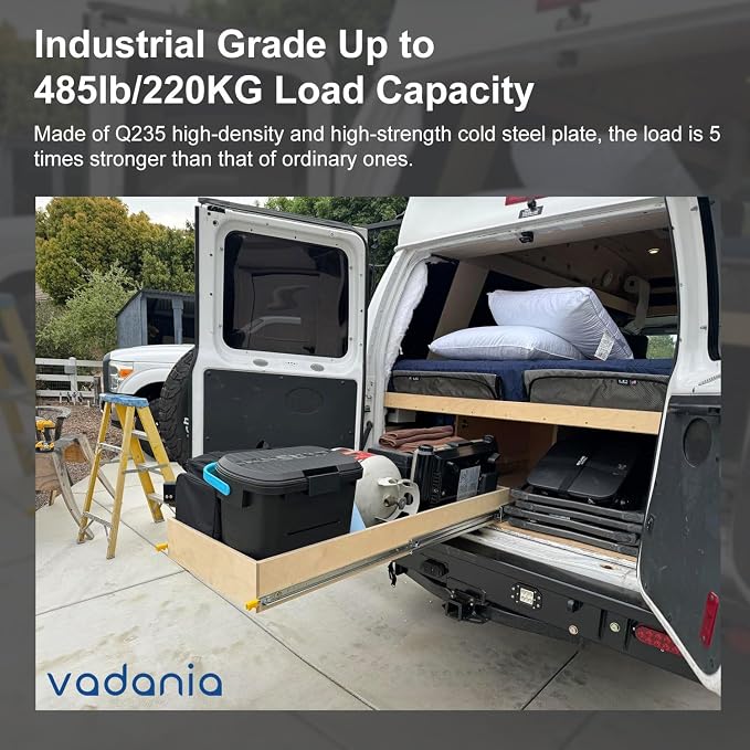 VADANIA 36" Industrial Grade Heavy Duty Drawer Slide with Lock #D76 | 3" Width, Up to 379lb Load Capacity, 3-Fold Full Extension, Non-Detachable Lock-in & Lock-Out, Side Mount, 1-Pair