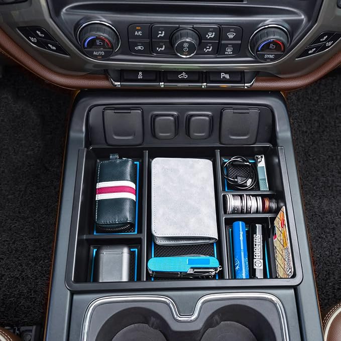 Center Console Organizer Tray for 2014-2018 Chevy Silverado/GMC Sierra 1500 | 2015-2019 Silverado/Sierra 2500HD/3500HD Accessories, Armrest Storage Box Add Extra Storage, Full Console w/Bucket Seat ONLY