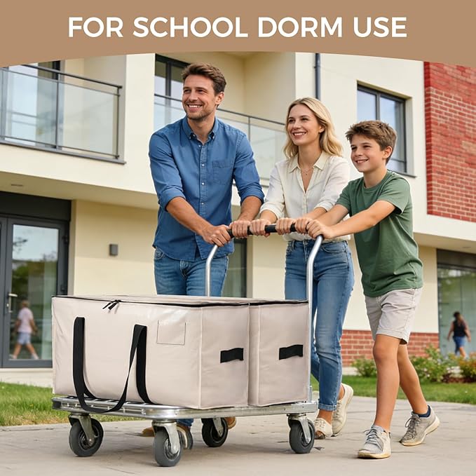 BAGAIL Heavy Duty Moving Bags with Strong Handle, Extra Large Moving Boxes, Storage Tote for Clothes, College Moving Supplies(Beige, 12 Pack)