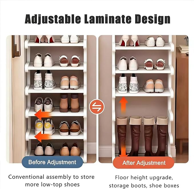 7-Tier Vertical Shoe Rack, Bamboo Free Standing Shoe Rack Shelf, Shoe Storage Stand, Entryway Shoe Tower, Vertical Shoe Organizer for Narrow Closet, Entryway, Hallway