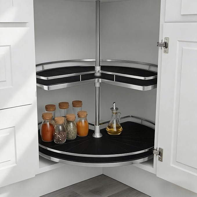 2 PCS Lazy Susan Shelf Liner,Silicone Waterproof Shelf Cabinet Liner,Non Slip Heat Resistant Lazy Susan Liners for Kitchen Cabinet (Black,27 Inch)