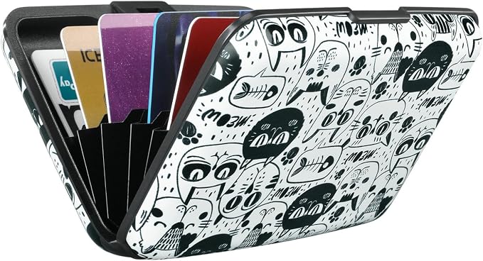 ELFISH RFID Blocking Credit Cards Holder Aluminum Wallet Metal ID Case for Men Women(Monster Cats)