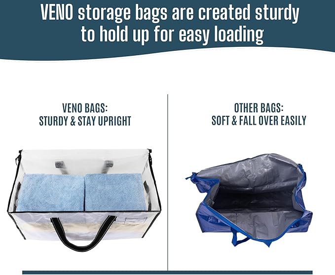 VENO 4 Pack Heavy Duty Moving Bags, Clear Storage Bags for Clothes and Comforters, College Dorm Essentials Packing Supplies, Foldable Boxes Alternative (Clear, 4 Pack)