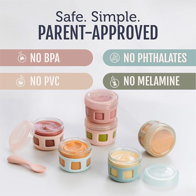 Ello Clean Start 4oz Glass Baby Food Storage Containers, 6 Pack, Sunny Shore