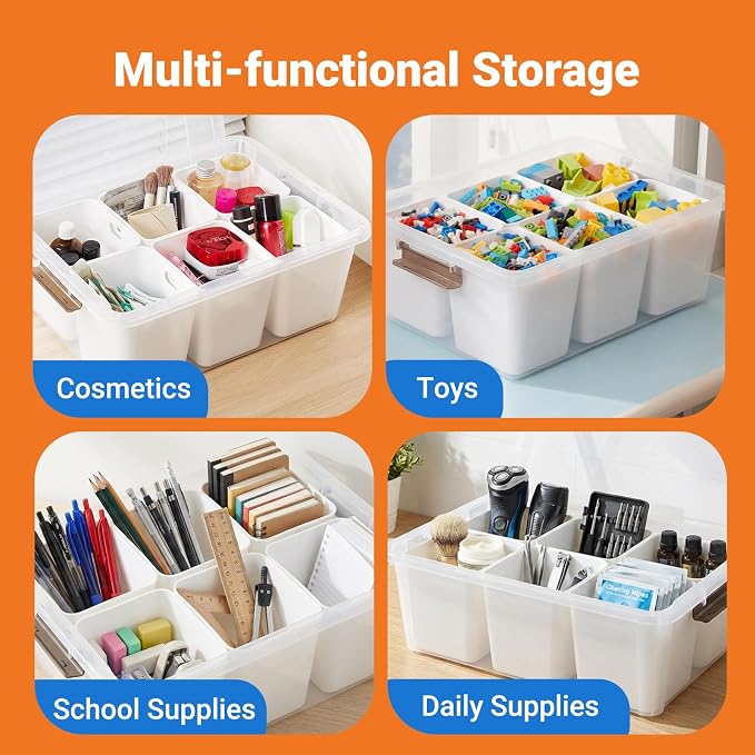MACOPRO 17 QT Clear Storage Bins with Lids Plastic Box Multipurpose Stackable Storage Containers for Organizing Tool,Craft,Crayon,Marker Pen(White, 1Pack-6-in-1)