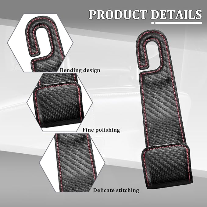 Osilly 2PCS Car Seat Headrest Hook, Leather Stylish Vehicle Backseat Hanger Organizer for Purse Handbag Umbrella, Auto Seat Back Hanging Storage Holder Hook, Universal for Vehicles (Carbon Fiber)