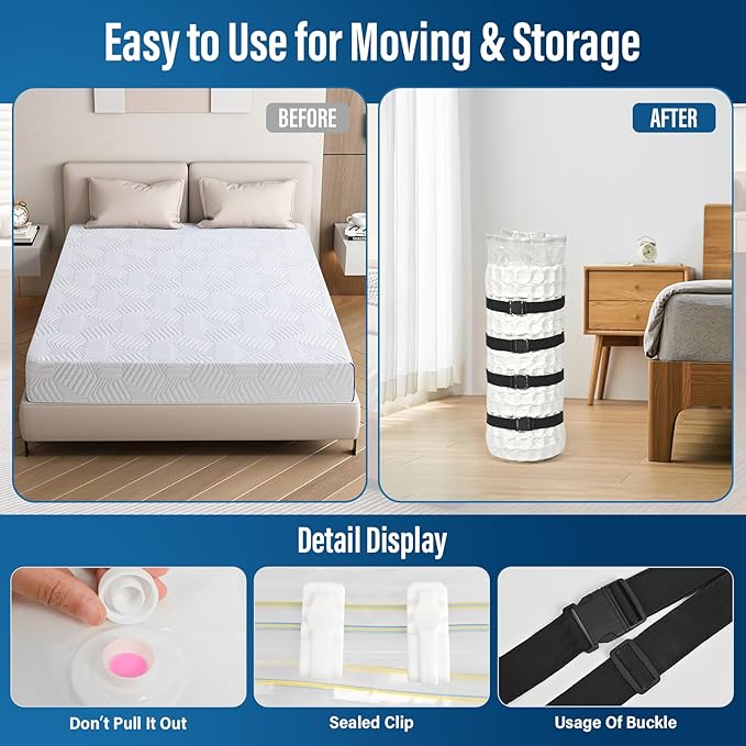 King/Cal Size Mattress Vacuum Bag 80% Compression Dual-Layer PA+PE Leakproof Design Reusable Organizer Bag Color Labels for Heavy Duty Moving