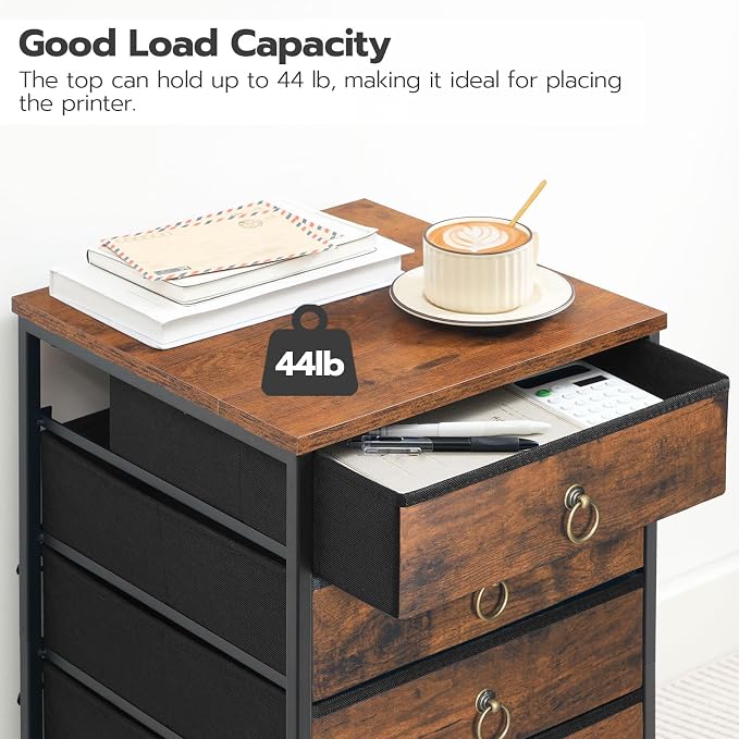 HOOBRO 5-Drawer Chest, File Cabinet, Office Cabinet with Drawers, Rolling Printer Stand for Living Room, Home Office, Nonwovens Drawer, Easy Assembly, Rustic Brown BF50WJ01