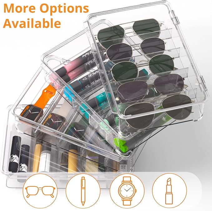 Sunglasses Organizer, Acrylic Clear Plastic Stackable Sunglasses Case with 5 Compartments,Glasses Organizer
