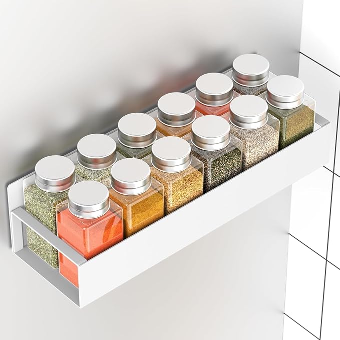 Metal 2 Pack Magnetic Spice Storage Rack Organizer for Refrigerator and Oven, Fridge Organizers and Storage White