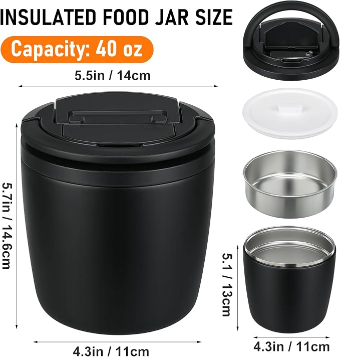 wiwens 40oz Insulated Lunch Containers for Adults Soup Thermo for Hot Food | Leak Proof Wide Mouth Vacuum Stainless Steel Thermal Jar Bento Box with Buckle Lid and Spoon