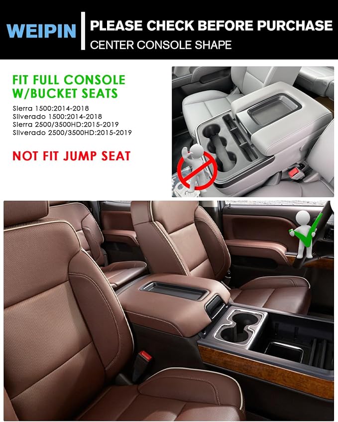 For 3PCS Center Console Organizer Tray&Console Tray Compatible with 2014-2018 Chevy Silverado/GMC Sierra 1500& 2015-2019 Silverado&Sierra 2500HD/3500HD - Full Console w/Bucket Seats Only