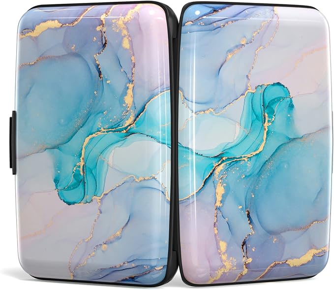 Credit Card Holder for Women, Small RFID Metal Credit Cards Wallets Cute Business Card Holder Pocket ID Case, Purple Gold Marble