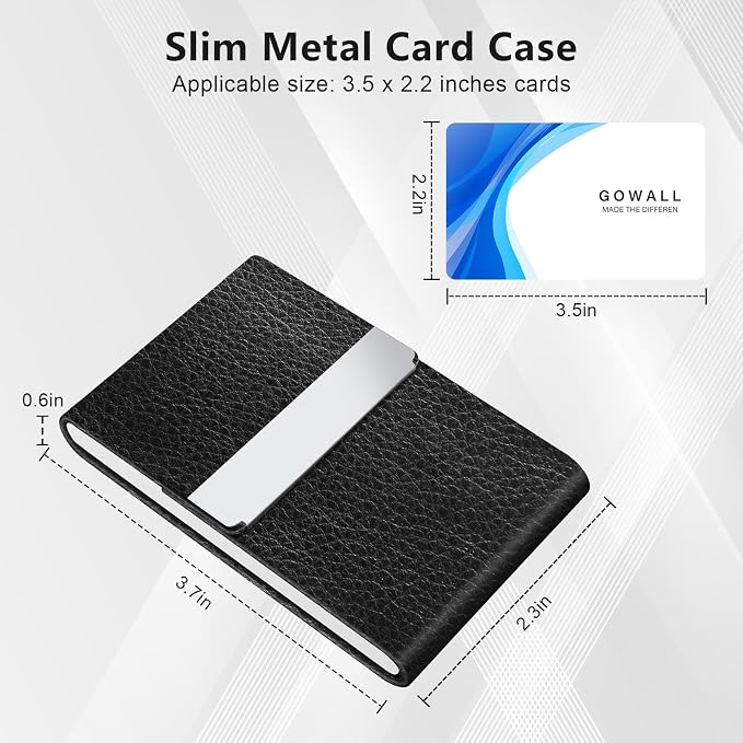 Business Card Holder with Magnetic Closure, Slim Metal PU Business Card Case for Men Women, 3.7 x 2.3 inches RFID Blocking Credit Cards Holder for Pocket or Bag Storage, Black