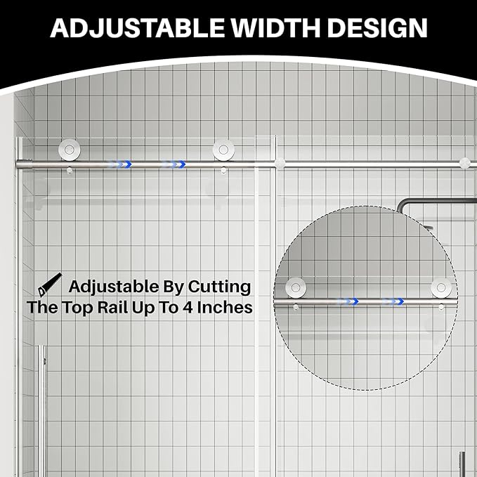 WinZo Frameless Sliding Shower Door 44-48 in W x 76 in H, Bathroom Shower Door with 5/16"(8mm) Clear Tempered Glass Shower Door, Silent Soft-Close Design, Brushed Nickel