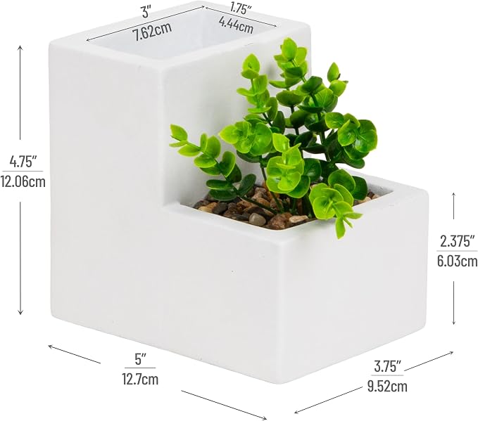 Mind Reader Ceramic Desktop Planter Pencil Cup, Desk Organizer with Faux Succulent, White