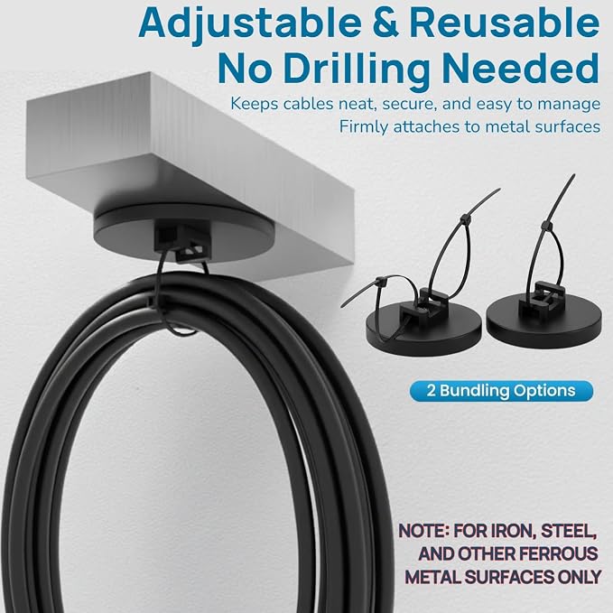 225-Pc Magnetic Cable Ties Set,Magnetic Zip Tie Mounts & Cable Ties | Magnetic Wire Holder, 25 Magnetic Cable Holders & 200 Zip Ties, Magnet Cable Tie Mounts for Cables, Wires, Cords, Hoses-43 mm