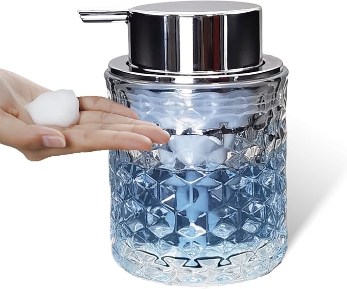 Glass Hand Foaming Soap Dispensers with Silver Pump Refillable Hand Soap Dispenser for Bathroom Kitchen (1Pack-D885)