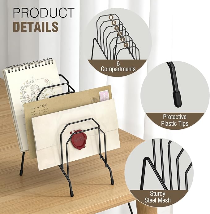 Gawerk Incline Desk Mail Organizer Letter Holder with 6-Section 2 Pack