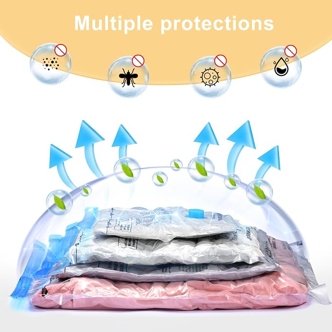 UPGOGO Vacuum Travel Bags Combo 6 Pack - Space Saver Vacuum Storage Bags for Clothing, Blankets, Pillows - Travel Essentials