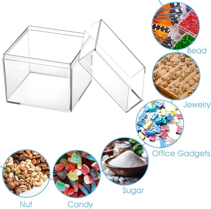 48 Pcs Clear Acrylic Box 2 x 2 x 2 Inch Mini Acrylic Box with Lid, Small Acrylic Square Candy Boxes Stackable Cube Storage Containers for Storage Candy Pill Earring Jewelry Small Item