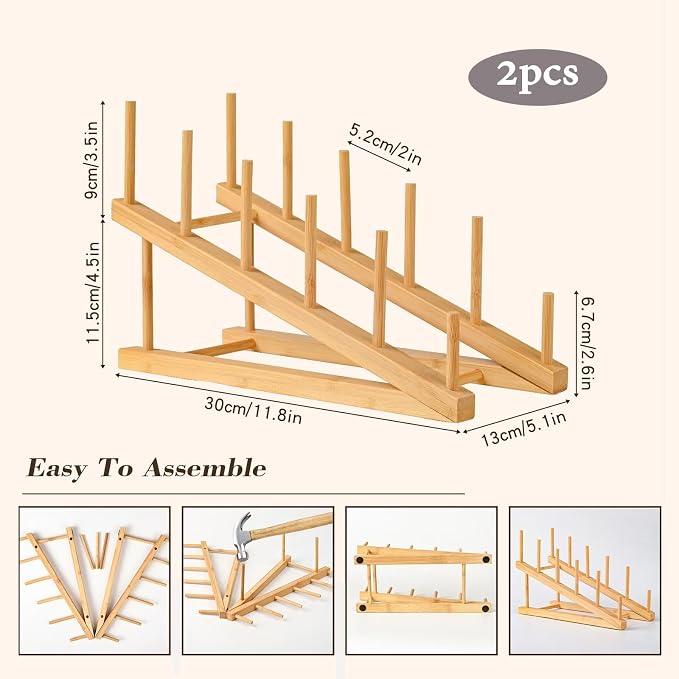 2 Pack Plate Stands for Display, 5-Tier Wooden Plate Rack Organizer | Plate Holder, Tabletop Display Stand for Book, Art Print, Photo, Puzzle, Magazine, Platter and Craft Show Vendor Booths