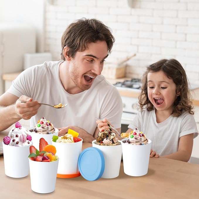 Mini Ice Cream Containers for Homemade Set (6 Pack - 8Oz), Reusable Ice Cream Storage Containers for Freezer, Leak-Free Ice Cream Containers with Silicone Lids