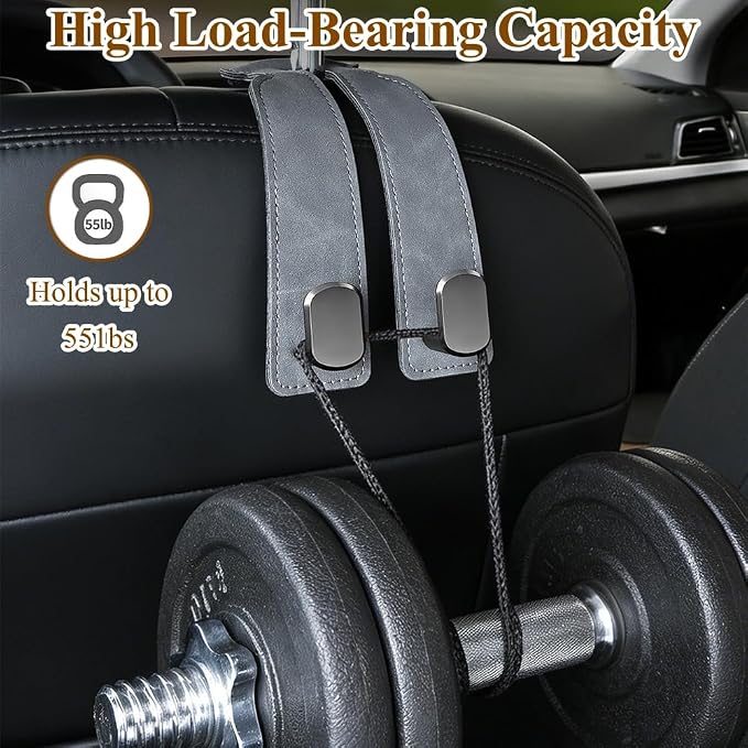 2-Pack Car Hanging Hooks for Car Seat Back & Glove Box, Grey | Dual-Use Purses & Bags Hanger for Car With Metal Hooks - Keep Floor & Seats Clutter-Free, Car Interior Organizer Accessories