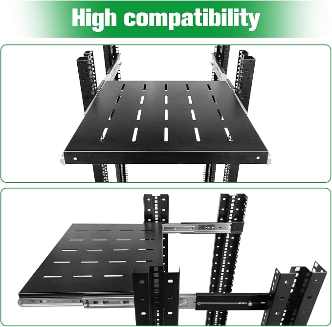 Keyboard mount-1U Sliding Shelf 19in Mount Keyboard Shelf Tray 4 Post Rack Mount Adjustable Depth 13.75 to 21.75inch for 19" Server Network Rack&Cabinet (Rack drawer-350)