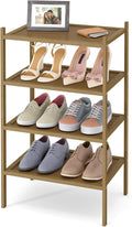 Smiry Bamboo Small Shoe Rack, 4 Tier Shoe Organizer for Entryway & Closet, Stackable Free Standing Storage Shelf for Shoes, Bags & Plants, Walnut