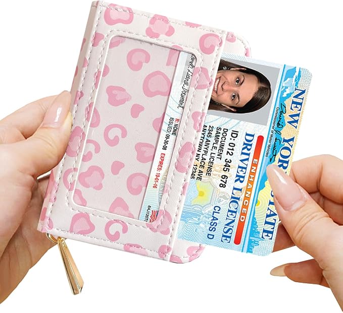 Sunwel Fashion Credit Card Holder for Women Small Accordion Card Cases with ID Window (PINKLEOPARD)