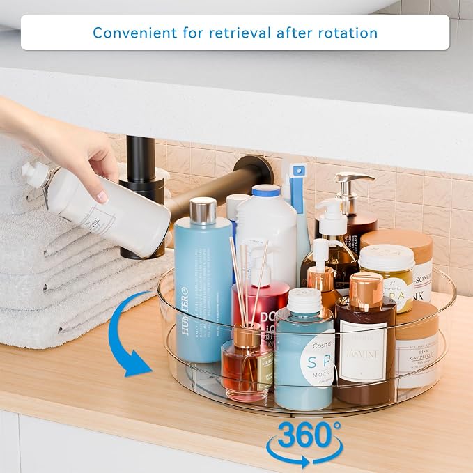 Yieach 4 Pack 12" W Clear Acrylic Lazy Susan Turntable for Cabinet,Refrigerator,Pantry and Kitchen - with Handle - Large Fridge Sauce Condiment Turn Table Organizer,Spinning Round Spice Rack Carousel