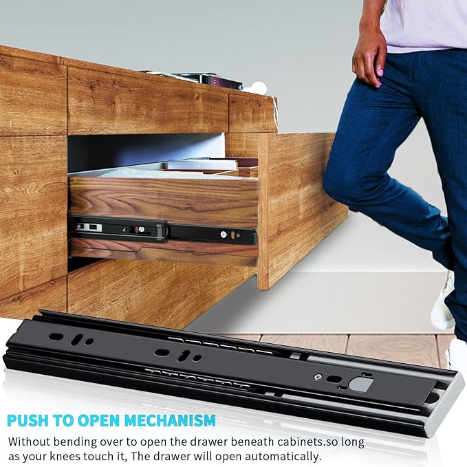 YENUO Push to Open Drawer Slides Full Extension 12–24 Inch 100 LB | Side Mount Heavy Duty Touch Release Drawer Glides Rails Ball Bearing 12–24 Inch for Kitchen Dresser Hardware Cabinet 1 Pair