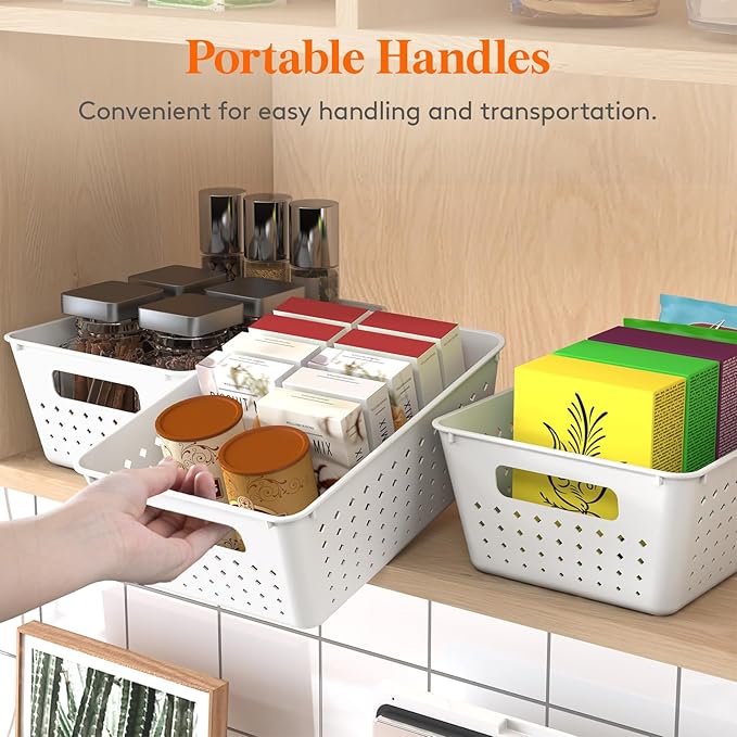 Lifewit Plastic Storage Basket, 12 Pack Stackable Storage Bins for Organizing, Multi Size Open Containers for Shelving, Pantry, Office and Cabinet, 8 Large and 4 Small Size, White