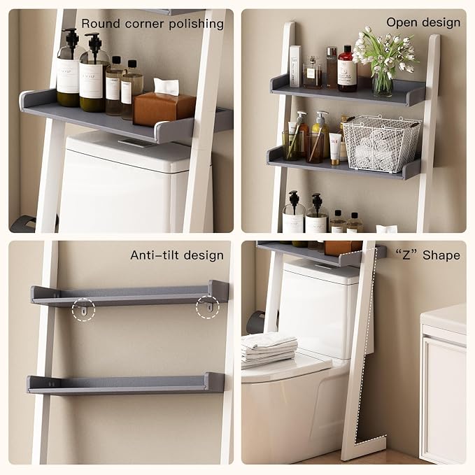 Solid Bamboo Toilet Shelf,3 Tier Bathroom Shelf with Anti-Slip Base | Solid bamboo over the toilet storage – naturally moisture-resistant for bathrooms, built for long-lasting durability