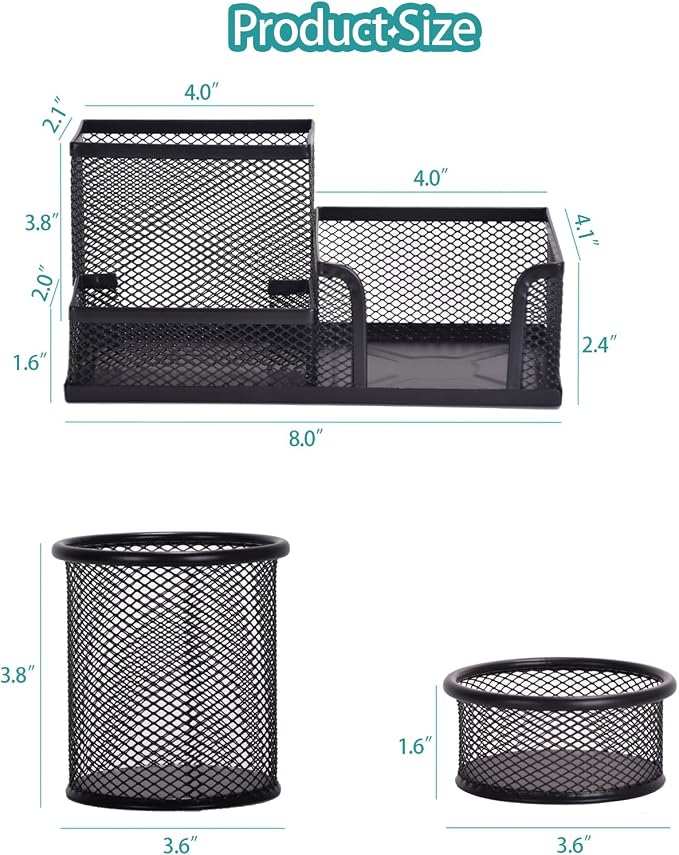 Freewindo Mesh Desk Organizer, Set of 3 Pen Holder Office Desk Accessories with Pencil Holder Sticky Note Holder, Pencil Cup and Paperclips Cup
