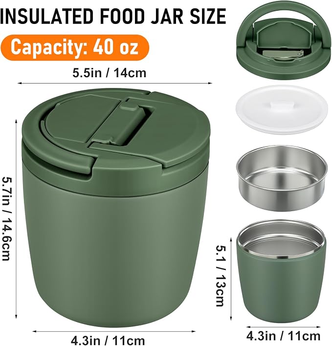 wiwens 40oz Insulated Lunch Containers for Adults Soup Thermo for Hot Food | Leak Proof Wide Mouth Vacuum Stainless Steel Thermal Jar Bento Box with Buckle Lid and Spoon