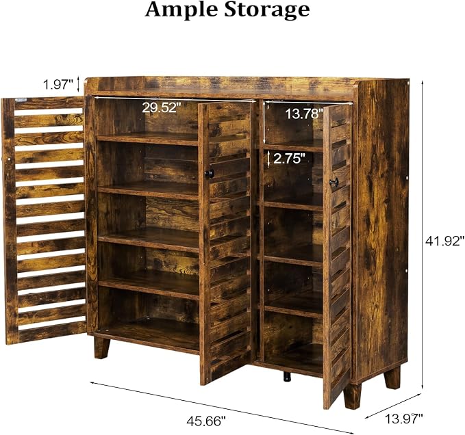 VINGLI Large Shoe Cabinet with 3 Doors 6-Tier Ultra Wide Shoe Cabinet Storage for Entryway 30 Pairs Tall Shoe Organizer Cabinet Wooden Farmhouse Shoe Rack Cabinet Rustic Brown