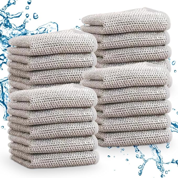 GLOCALL Multipurpose Wire Dishwashing Rags for Wet and Dry, 2024 New Non-Scratch Wire Dishcloth Scrubbing Wire Dishwashing Rag, Reusable Metal Wire Dishwashing Cloth for Home Kitchen Cooktop (20)
