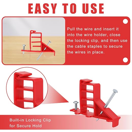 200 Pack Multi-Cable Staples with Steel Nails, Red Electrical Wire Stackers | Cable Stacker Clips for Organizing Multiple Electrical Wires NM Cable Coaxial and Data Lines on Wood Framing for Neat Routing