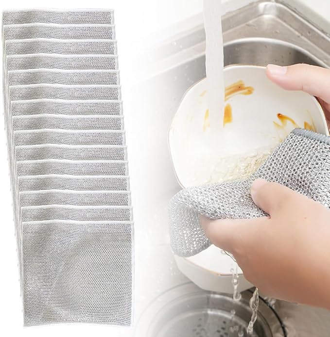 JUDUNA 2026 New Multipurpose Wire Dishwashing Rags for Wet and Dry, Metal Scrubbing Wire Dishwashing Rags Wire Washing Cloth, Upgraded Wire Miracle Cleaning Cloths Non Scratch Wire Dishcloth (15)