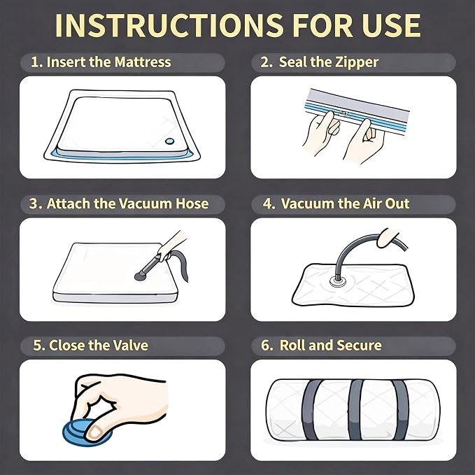 Memory Foam Mattress Vacuum Bag for Moving and Storage – Heavy Duty Compression Bag with Straps, Vacuum Bag for Memory Foam Mattress (Twin/Twin-XL, 3 Straps)