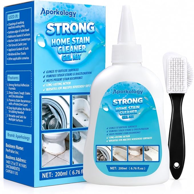 Mold Stain Remover Gel Home Stain Cleaner Gel, Heavy Duty Bathtub Stain Remover for Washing Machine, Toilet, Bathroom Grout, Bathtub, Kitchen Sinks, Tile, Door & Window Tracks（200ml）