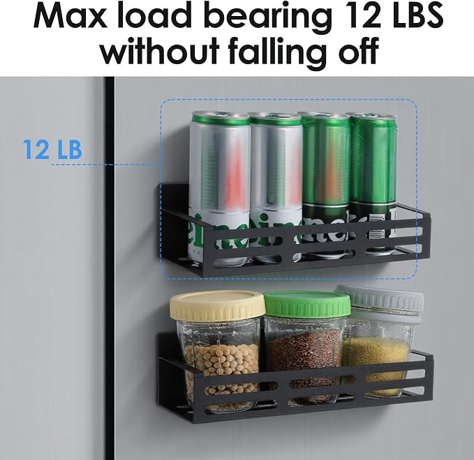 3 Pack Magnetic Spice Rack for Refrigerator with Paper Towel Holder, Black Rustproof Fridge Organizer, Strong Magnetic Kitchen Storage Shelves