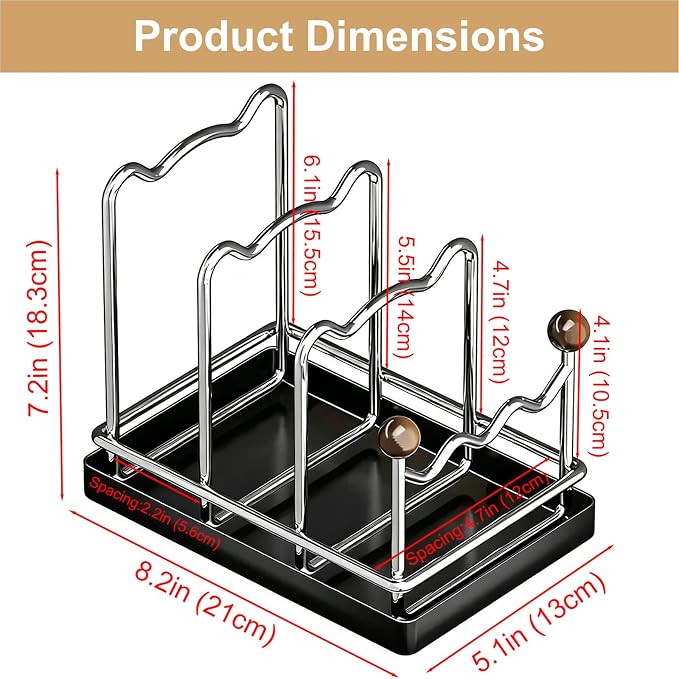 Pot Lid Organizer Cutting Board Holder with Removable Tray -Black | 3-Slot Kitchen Pot Lid Storage Rack Chopping Board Holder for Countertop, 8.2 x 5.1 x 7.2 in