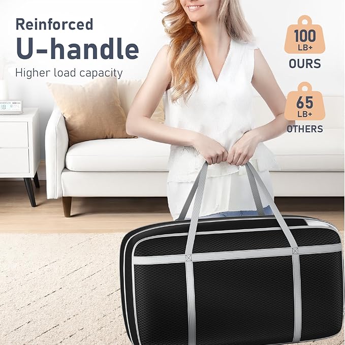 DIMJ Large Comforter Storage Bag with Handls, 100L Washable Blanket Storage, Compression Packing Totes Moving Bags With Zipper, Space Saving Containers For Pillow, Clothes, Bedding, 4 PCS