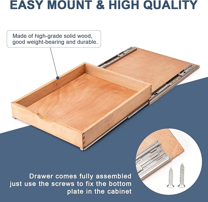 Pull Out Cabinet Drawers - 6x2 Size Options (12-23'W,18-21'D), Pre-Assembled with Soft Close Slides, Solid Beechwood, Easy Installation(23'W x 18'D)