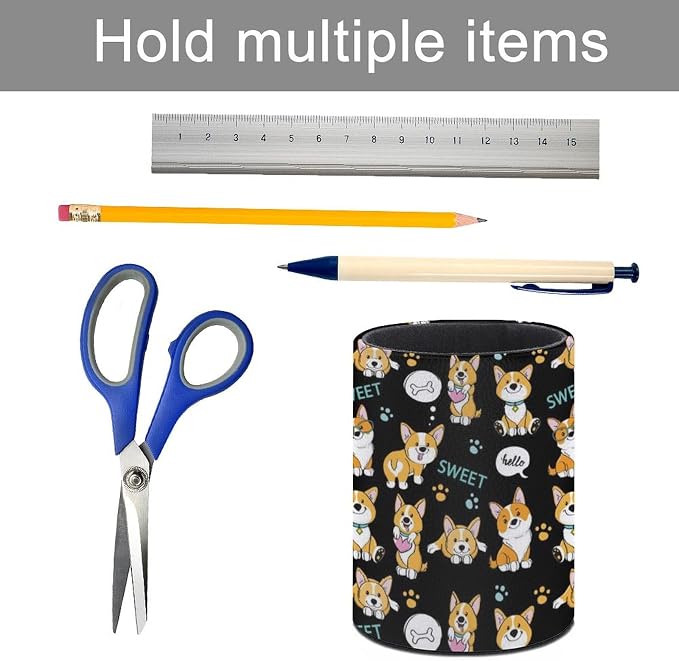 Cute Corgi Pen Holder Pencil Cup for Desk Organizer | Cute Makeup Brush Holder PU Multifunctional Office Suppliesfor Decor Home Classroom School
