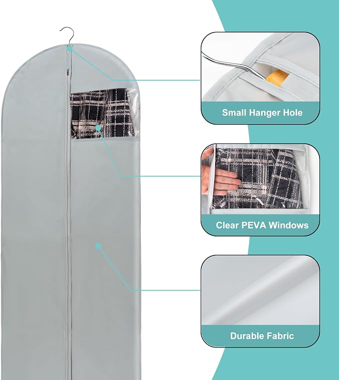 Garment Bags for Hanging Clothes Cover, Clear Window Suit Bags with Foldable Design for Closet Storage and Travel - 24" X 43"/ 4 Pack
